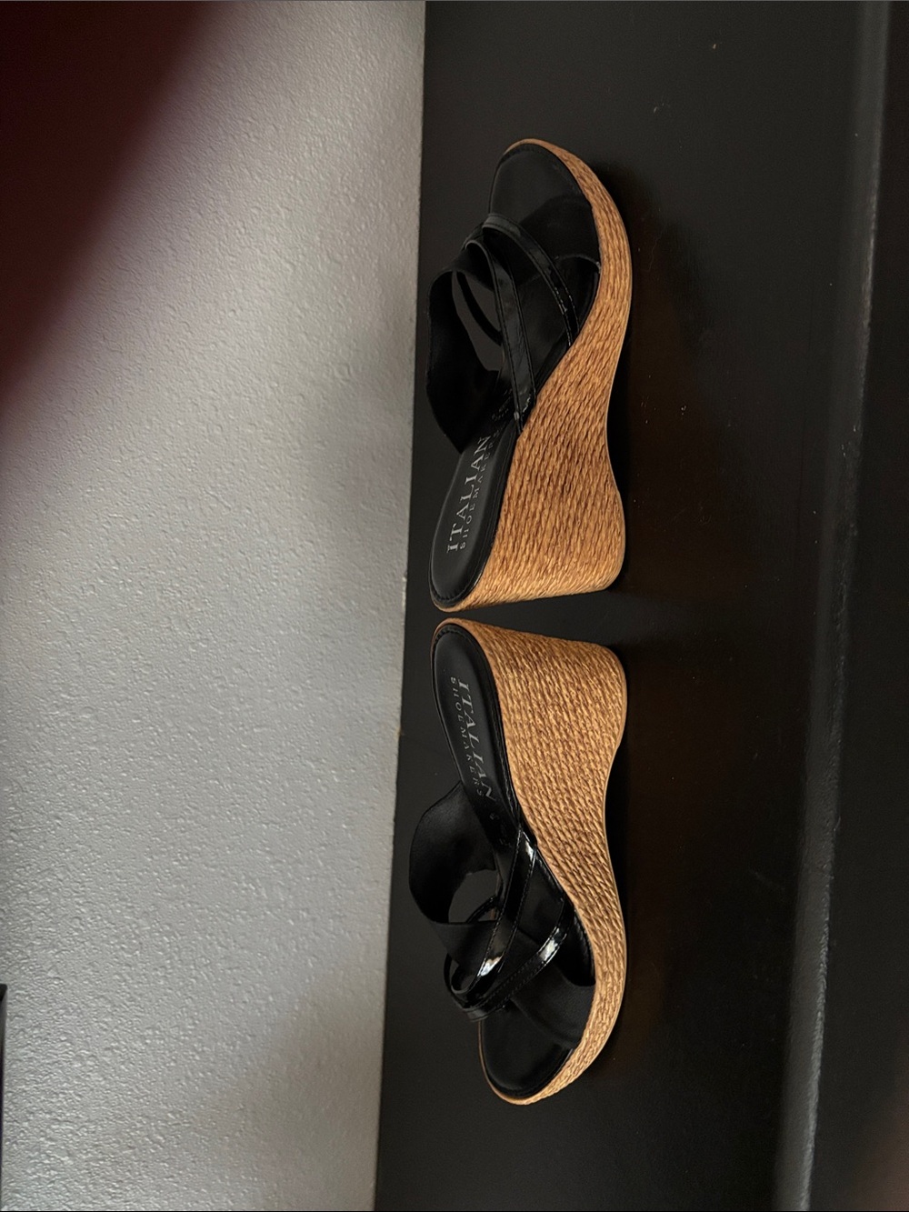 Black Wedge Sandals with Espadrille-Style Heel - Picture 3 of 7
